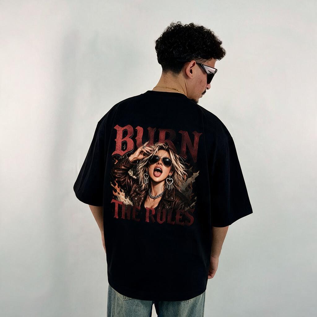 Oversized "BURN THE RULE" tshirt