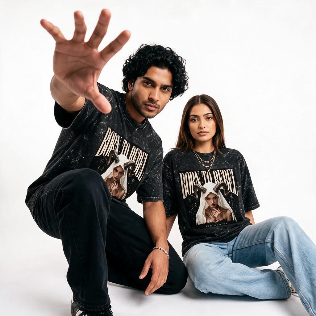 Acid Washed "BORN TO REBEL" tee shirt